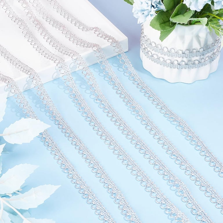 GORGECRAFT 20 Yards Silver Gimp Braid Trim - 0.39 Inch Metallic Flower Lace For Sewing, Crafts & Decor