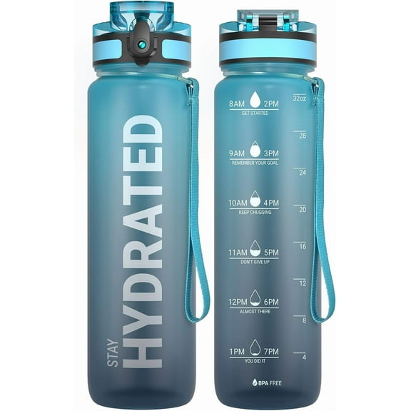 32 ounces, durable leak-proof water bottle with time mark