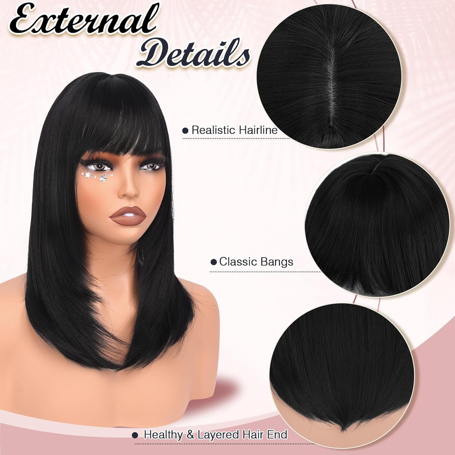 SUCS Blonde Bob Wigs with Bangs Shoulder Length Straight Natural Looking Synthetic Heat Resistant Medium Hair Wigs for Women Daily Party, 16 Inch Dirty Blonde