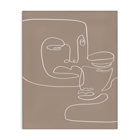 Stupell Industries Contemporary Two Faces Single Line Drawing Brown Beige Abstract Canvas Art, 16 x 20, by Design Fabrikken