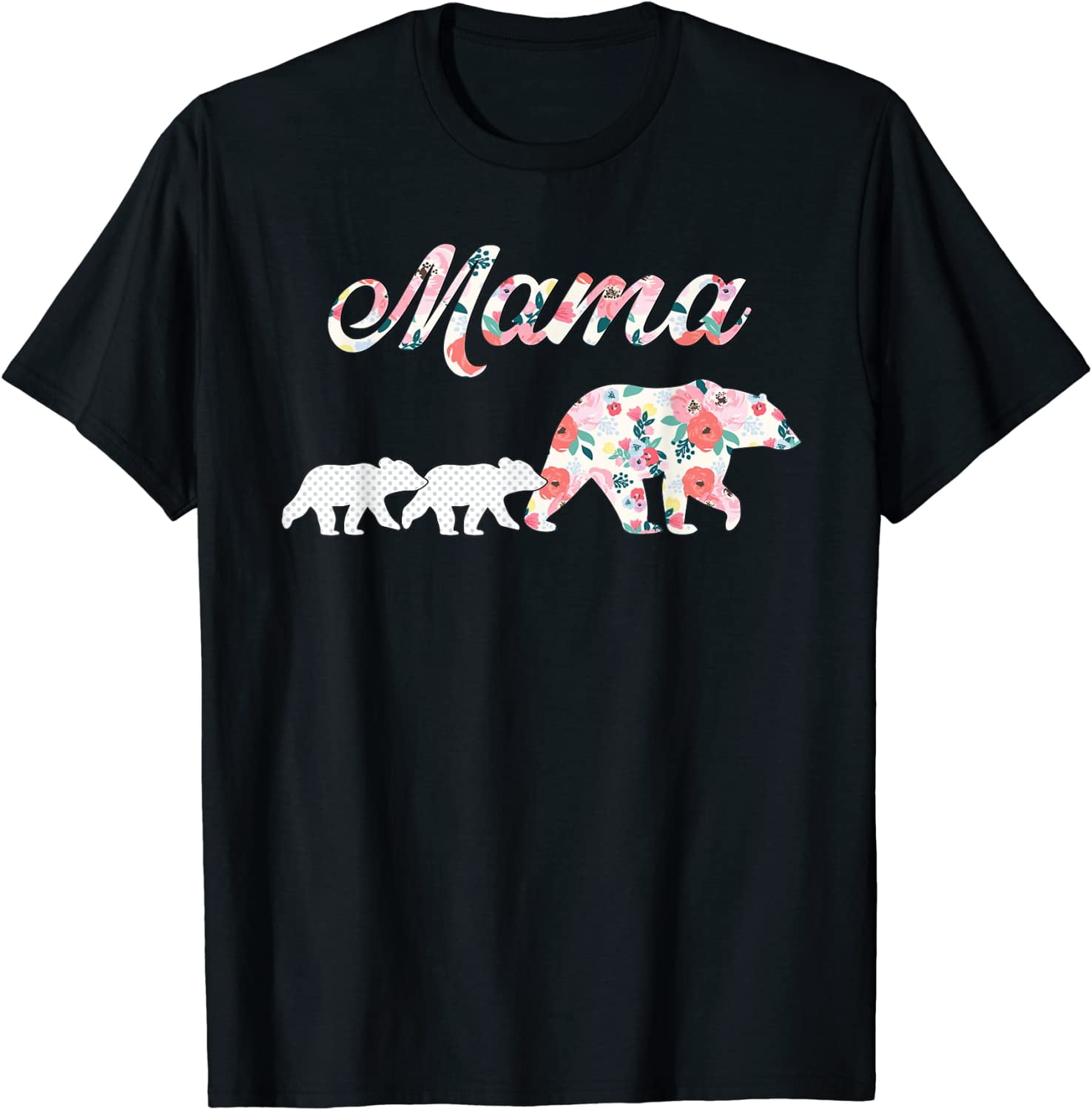 Floral Mama Bear, Mom of 2 Shirt,Mama Bear and 2 Cubs T-Shirt 