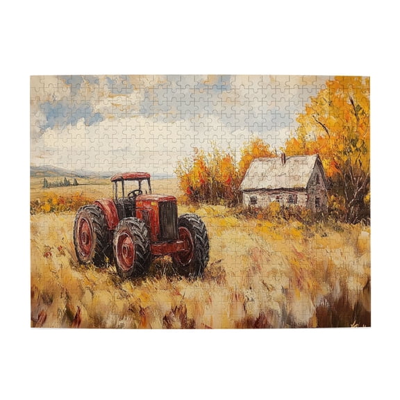 500 PCS Oil Painting Countryside Tractor Jigsaw Puzzles 500 Pieces,Stress Relieving Pleasure,Enjoy The Puzzle Solving Process,Retro Art Countryside Wooden Jigsaw Puzzles,Unique And Beautiful Design