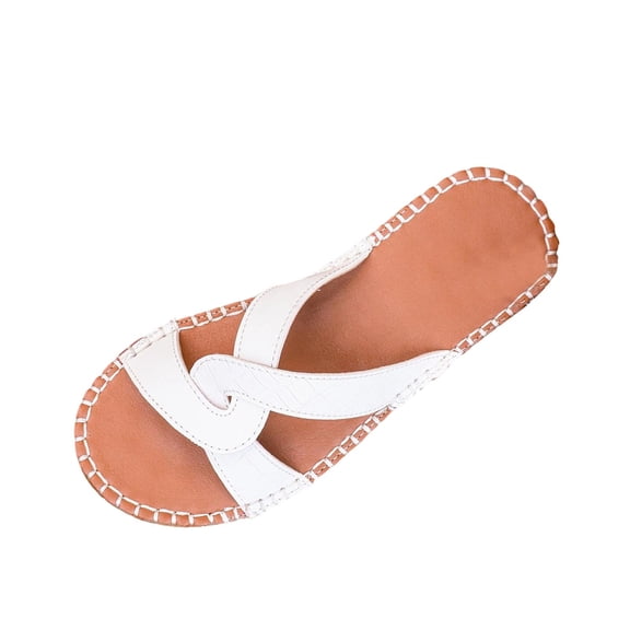 KIJBLAE Women's Cross Strap Open Toe Flat Beach Sandals, Wide Width Lightweight Non Slip Casual Summer Slides White 41