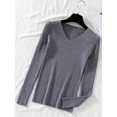 thumbnail image 3 of Suéter de manga larga para mujer, jersey básico con cuello en V, elástico, de punto, color liso, para otoño e invierno, novedad de 2024, 3 of 5