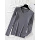 thumbnail image 3 of Suéter de manga larga para mujer, jersey básico con cuello en V, elástico, de punto, color liso, para otoño e invierno, novedad de 2024, 3 of 4