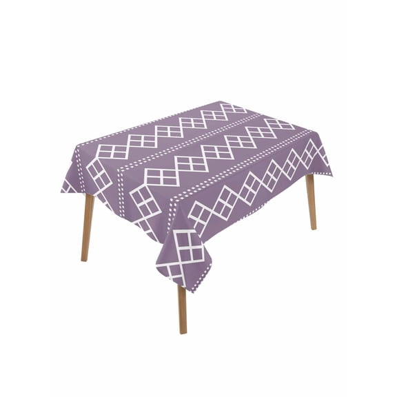 Purple Boho Rectangle Tablecloth, Vintage Ethnic Tribe Abstract Art Waterproof & StainResistant Tablecloth, Washable Oil-proof Table Cover for Dining/Party/Wedding/Camping/Buffet 52x70 In