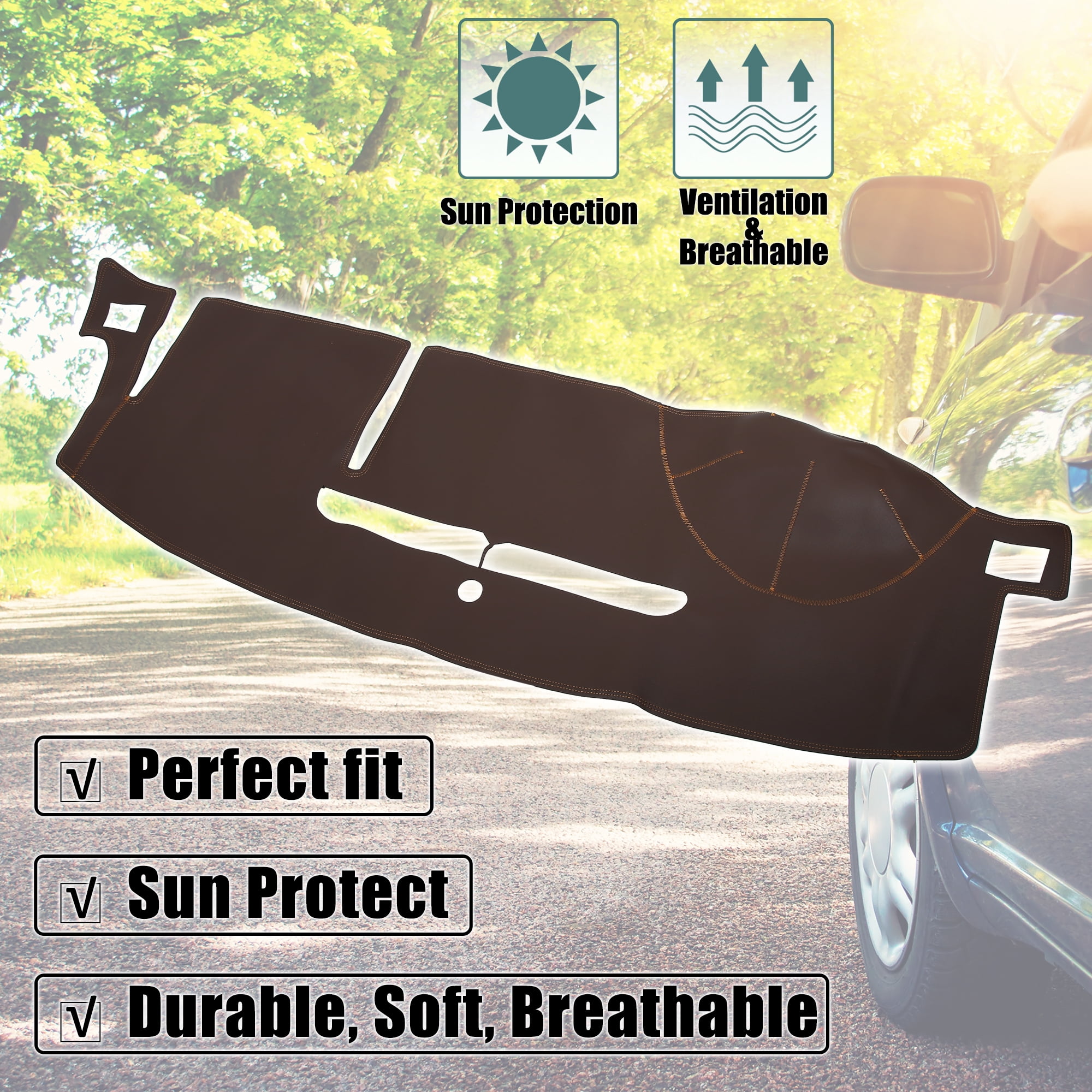 Car Dashboard Cover Non-Slip Faux Leather Dash Board Protector Cover Mat for Chevrolet Tahoe Suburban 2007-2014 Brown