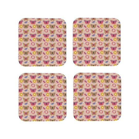 

Tebeau colorful Butterfly Daisy Print Set of 4 Leather Drink Coasters Round Cup Mat Pad for Home and Kitchen Use 4 -Square