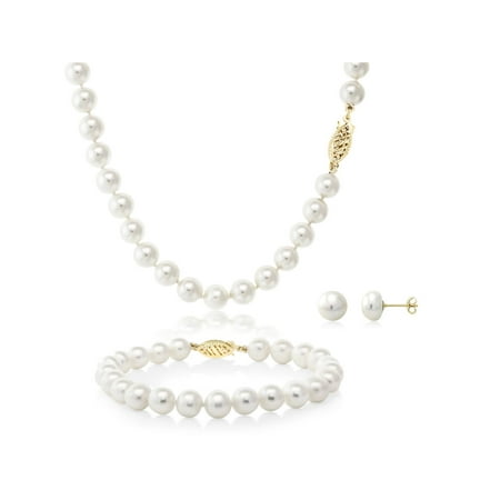 Cultured Freshwater Pearl Necklace Bracelet And Earring Set In 14k Cultured Freshwater Pearl Necklace Bracelet And Earring Set In 14k Yellow Gold