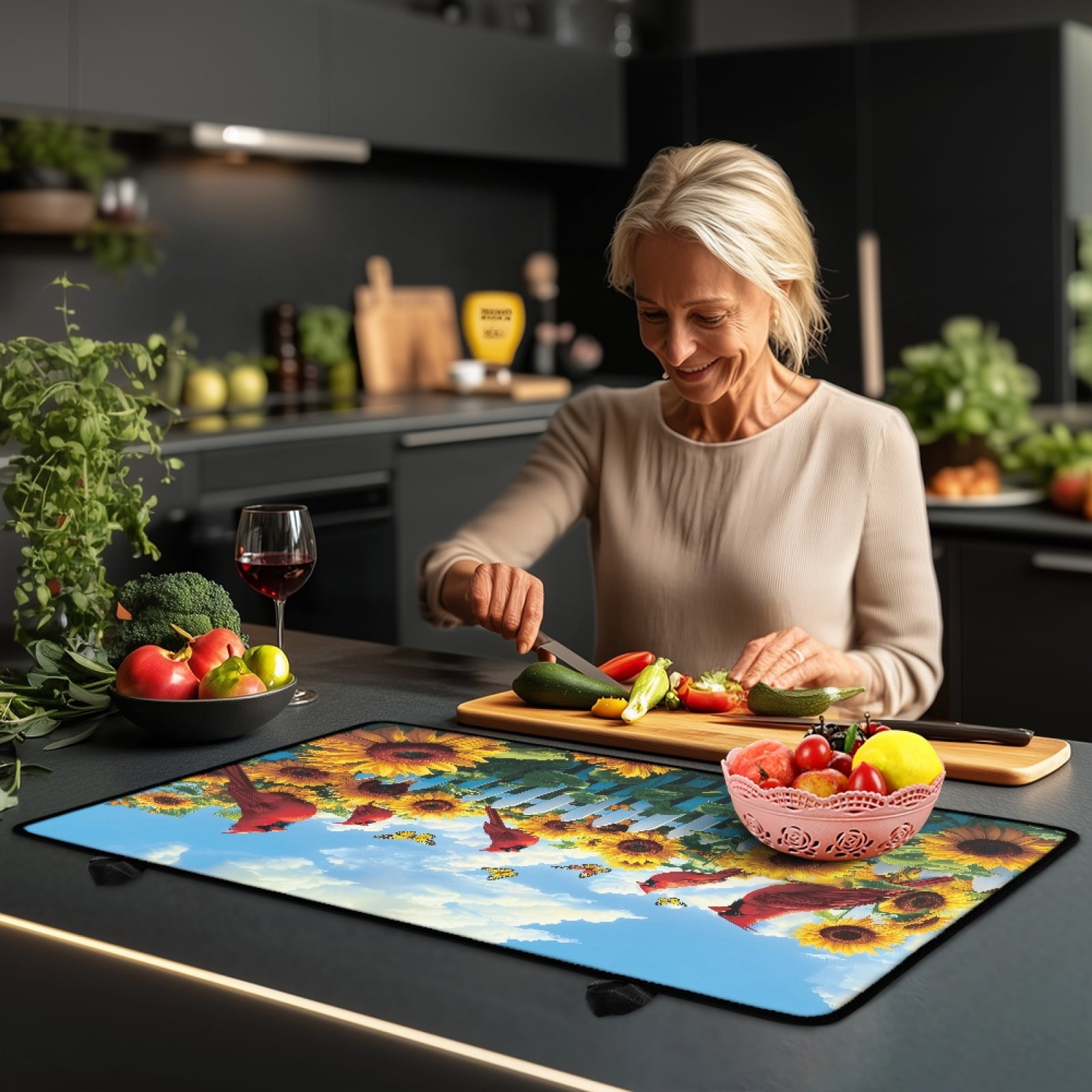 SEANATIVE Stove Top Cover for Glass Stove Cooktop Oven Mat Electric Stove Cover Countertop Surface Protection Multipurpose Electric Stove Mat, Sunflower North American Cardinal Bird Butterfly