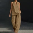 thumbnail image 2 of VISALY Womens Linen 2 Piece Sets Fashion Sleeveless V Neck Halter Top Matching Baggy Wide Leg Long Pants Set Summer Casual Outfits Trendy Loose Fit Cotton Linen Matching Lounge Set Gold Xxl, 2 of 6