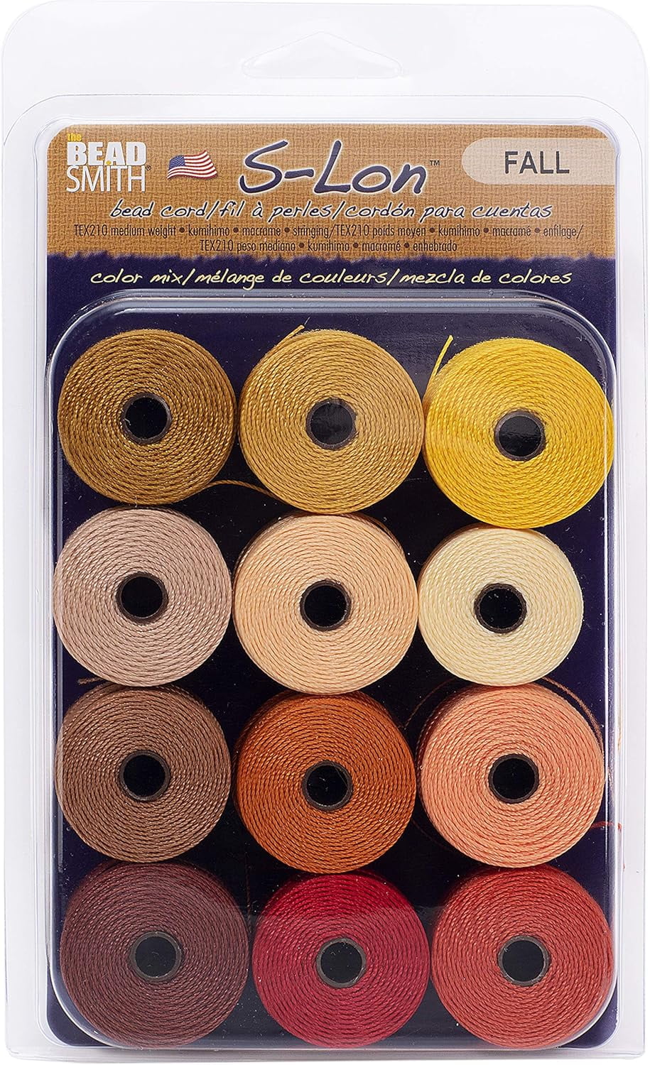 The Beadsmith S-Lon Bead Cord – .5 mm Nylon Cord, 12-Pack, Fall Mix, TEX210, 77 Yards