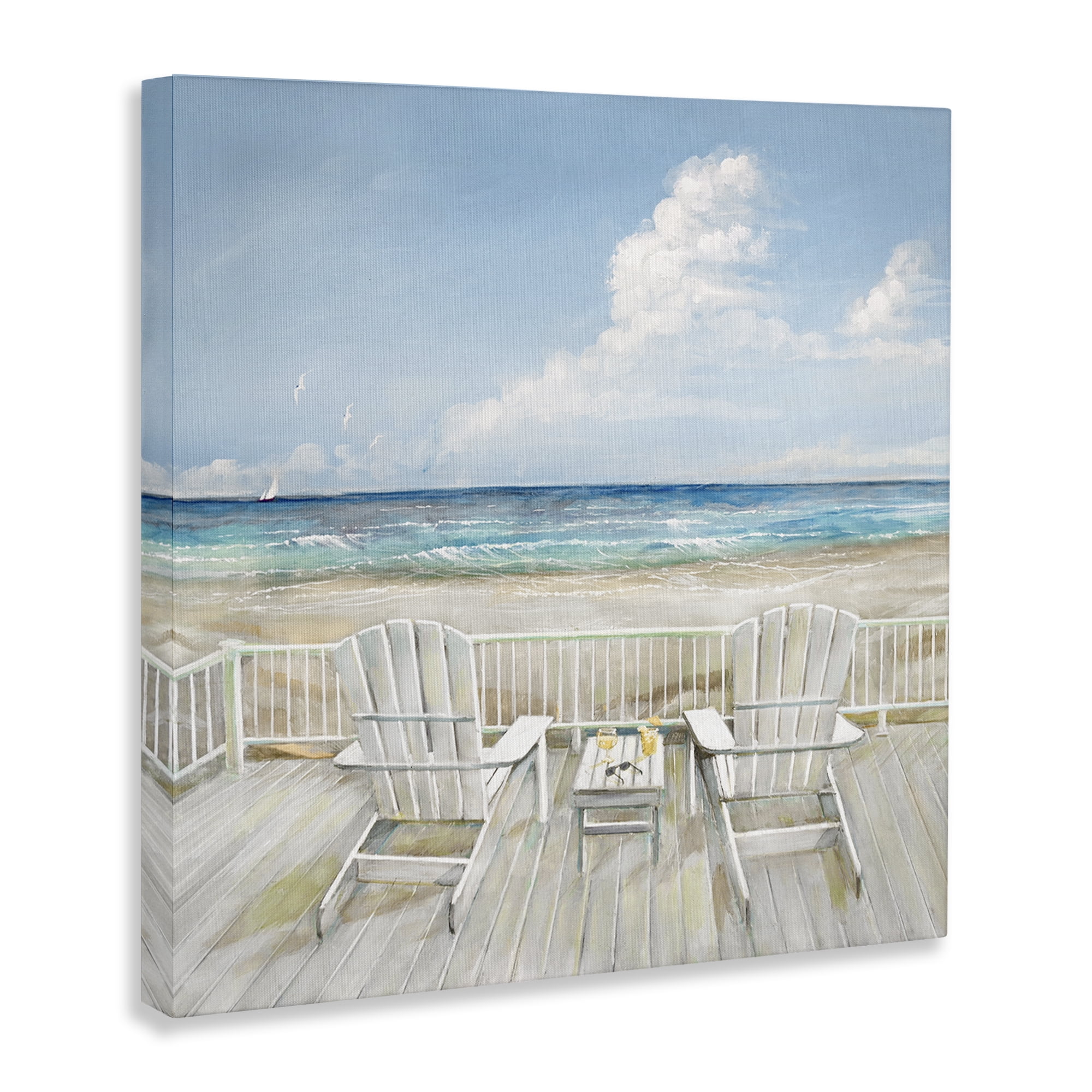 Stupell Industries Seats Overlooking Beach Nautical & Beach Painting Wrapped Canvas Art Print Wall Art, 24 x 24