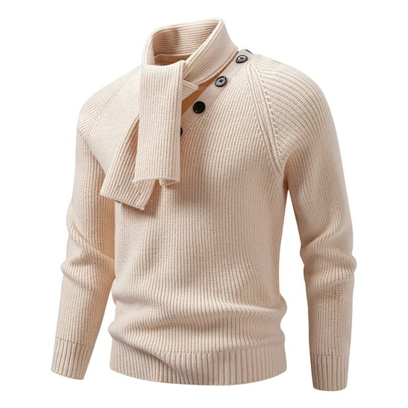 Chiccall Mens Ribbed Knit Sweaters with Detachable Scarf V Neck Long Sleeve Casual Business Pullover Sweater