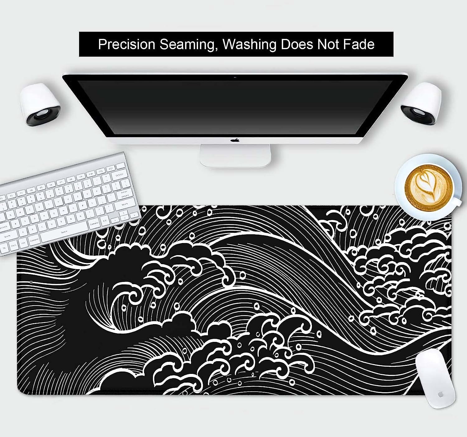 Black and White Japanese Great Wave Gaming Mouse Pad, XL XXL Large Mousepad, Big Extended Mouse Pad, Non-Slip Rubber Base Office Line Art Desk Pad for Men Women- 35.4 x 15.7 in, Abstract Ocean