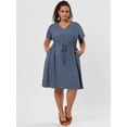 thumbnail image 2 of Women's Plus Size Dress V Neck Short SleeveLine Chambray Denim Dresses Dark Blue 3X, 2 of 6