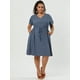 thumbnail image 2 of Women's Plus Size Dress V Neck Short SleeveLine Chambray Denim Dresses Dark Blue 4X, 2 of 6