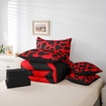 thumbnail image 6 of jejeloiu Kawaii Leopard Print 7 Pieces Bedding Comforter Set,Cartoon Cheetah Pattern Full Bedding Set,Red Black Fitted Sheet Flat Sheet For Adults,Ultra Soft Home Decor Reversible, 6 of 8