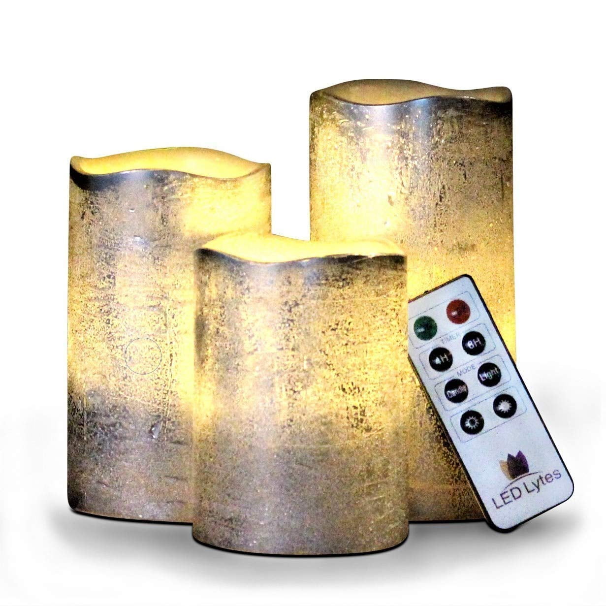 Bougies LED à flamme mobile 3x - Taupe - Télécommande - Bougie pilier cire  rustique 