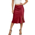 thumbnail image 2 of Hesxuno Women Satin Midi Skirts High Waist Slit A Line Skirt Elegant Fishtail Solid Skirts Wedding Event Comfortable Skirts Red XXL, 2 of 6