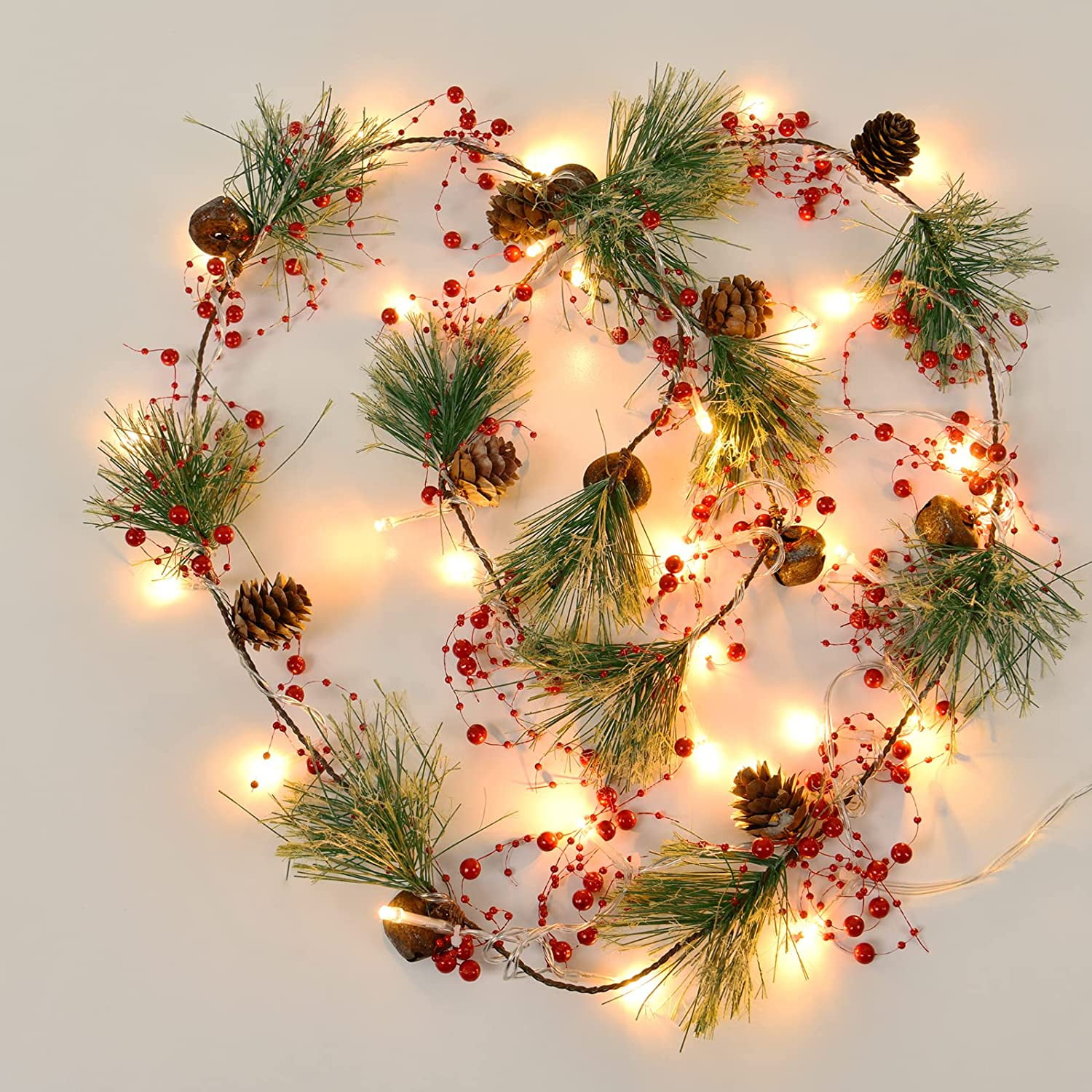 Dolicer 6FT Red Berry Christmas Garlands with Vintage Bells, Christmas