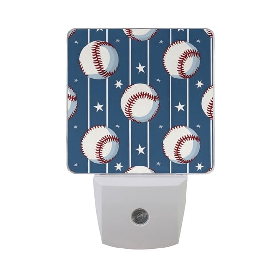 Baseball Stars Stipes LED Night Light with Smart Sensor Plug Into Wall Dusk to Dawn 2 packs