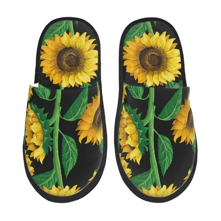 Balery Sunflower 1 Slient Indoor Furry Fleece Comfort House Shoes Soft Non-Slip Home Shoes Cotton slippers House Slippers-- Large