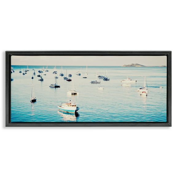 Stupell Industries Boat Fleet Marina Transportation Photography Black Floater Framed Canvas Art Print Wall Art, 25 x 11