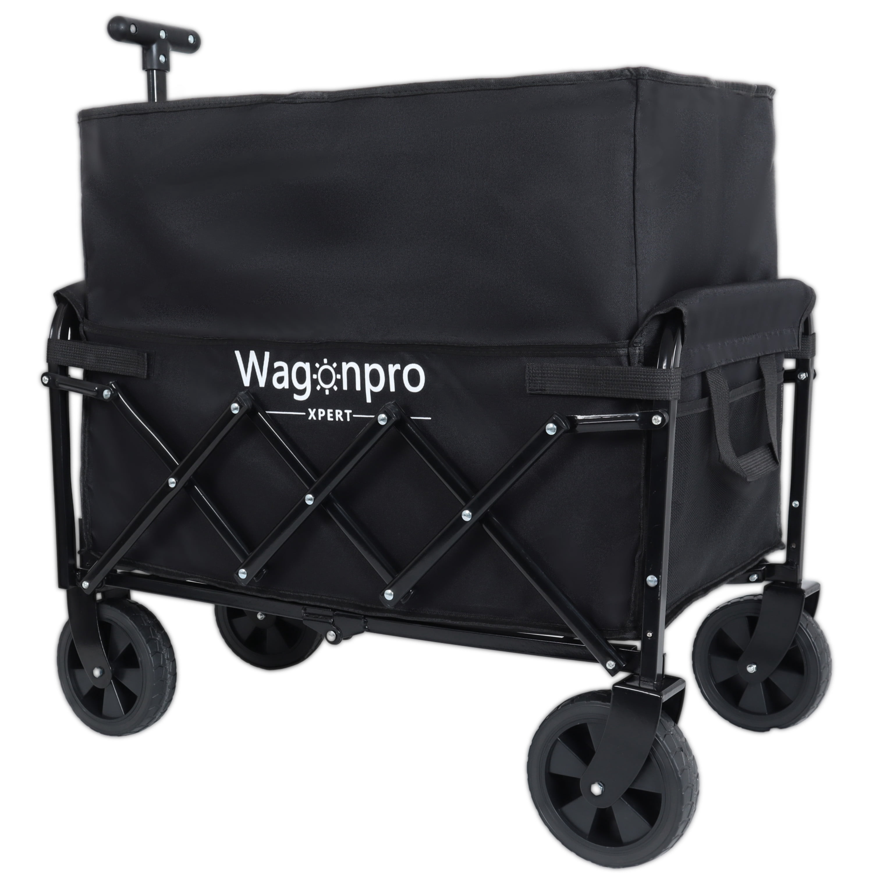 Expandable Dual-Layer Utility Wagon with 100% Extra Space - 225lbs Grocery Cart for Camping, Shopping, Sports, Gardening, Fishing, Black