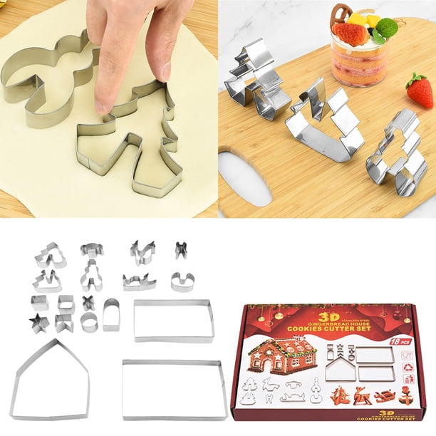 Juego de 18 cortadores de galletas 3D de acero inoxidable para hacer tú mismo, cortador de masa para galletas, fondant, sello, molde para hornear, herramienta de decoración de pasteles