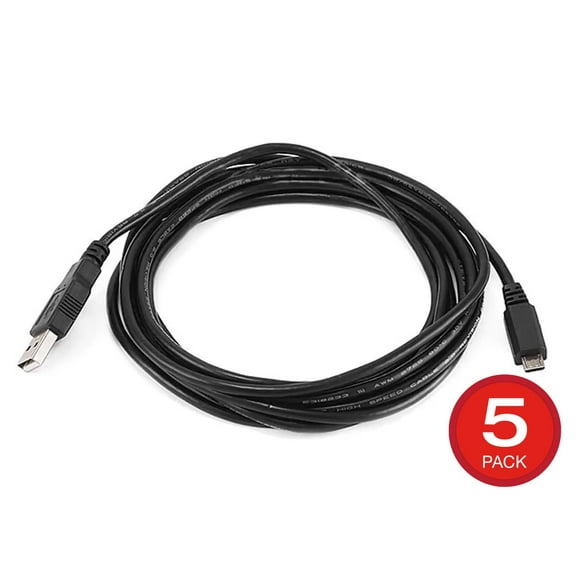 Monoprice USB Type-A to Micro Type-B 2.0 Cable - 10 Feet - Black (5 Pack) 5-Pin 28/28AWG, For Smartphones and Tablets