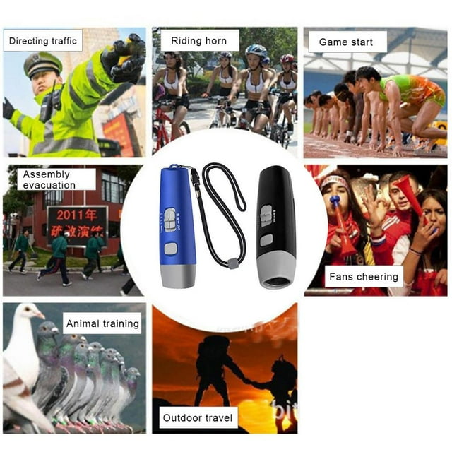 stanreset Sifflet Électronique 3 Tons Trois Volume Réglables Sifflets d'Arbitre avec Longe Portable Sifflets de Sport d'Urgence pour la Police Professeur Bleu