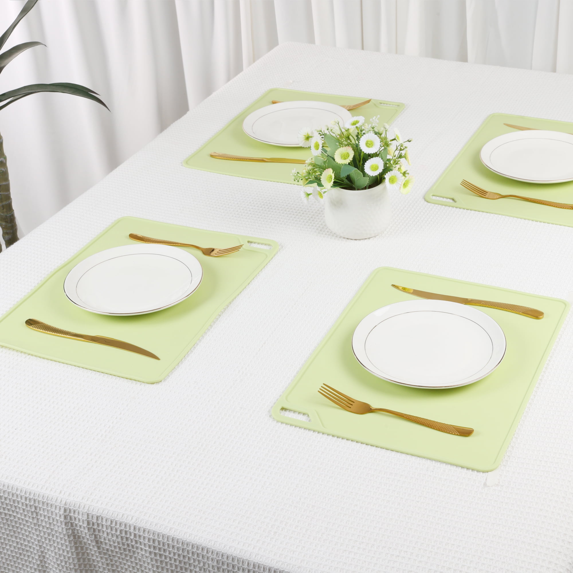 Unique Bargains Set of 6 Silicone Placemats for Kitchen Dining Table Decor Light Green