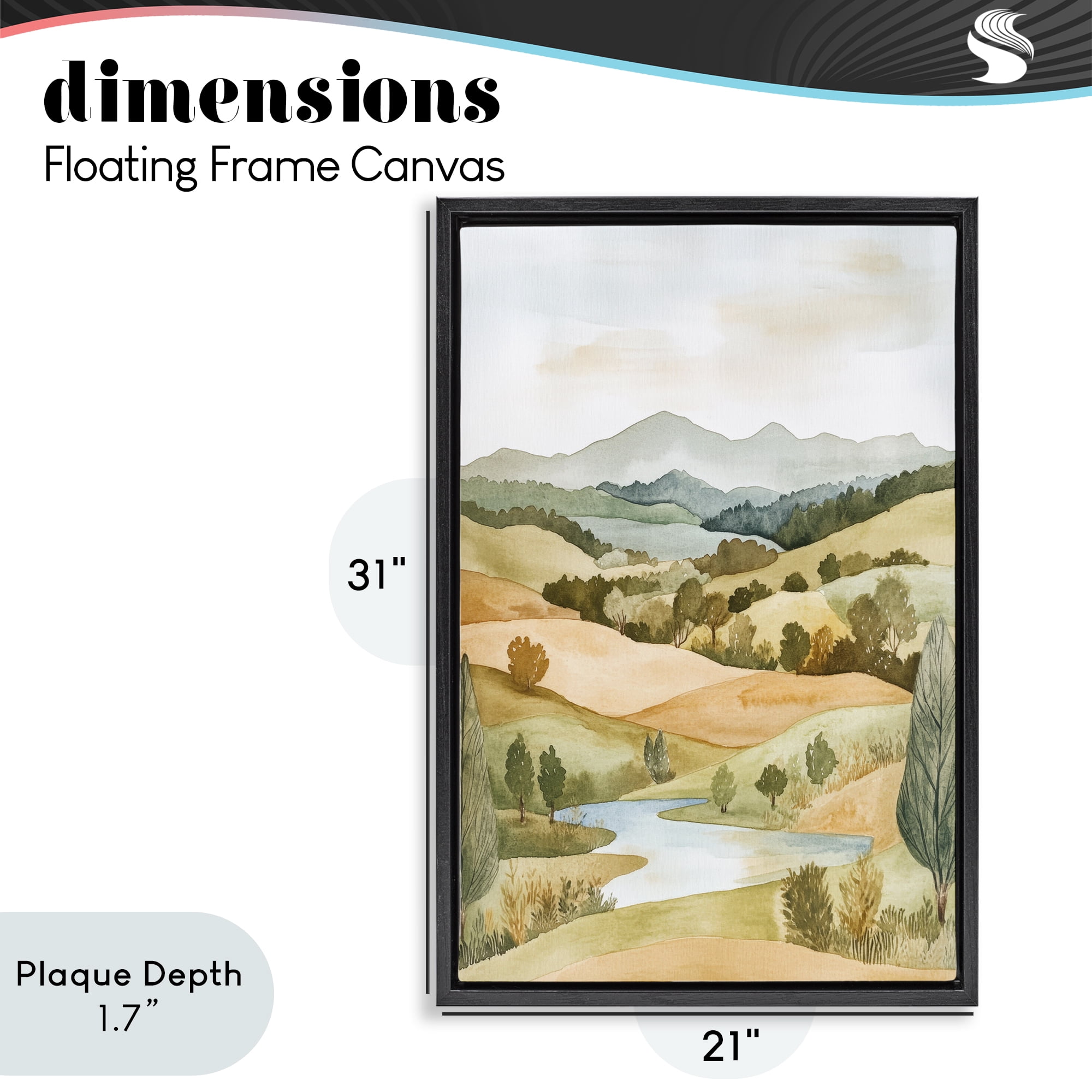 Stupell Industries Watercolor Hills & Tranquil Valley Black Framed Floater Canvas Wall Art, design by Petal Prints Design
