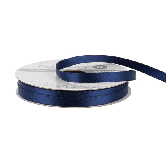 1/4" x 10yd. Navy Satin Ribbon by Celebrate It – Non-Wired with Woven Edge - Polyester – Ideal for Gift Wrapping - Baskets & DIY Crafts - 24 Pack