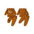 thumbnail image 2 of Toddler Baby Girls Fall Outfits 0 6 12 18 24 Months 2T 3T Letter Embroidery Ruffles Long Sleeve Sweatshirt and Elastic Pants Set Baby 2 Piece Clothes, 2 of 9