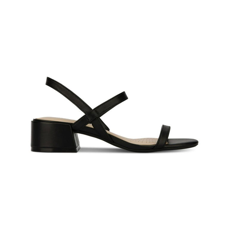 KENNETH COLE Womens Black Comfort Maisie Square Toe Block Heel Slip On Leather Slingback Sandal 7.5 M