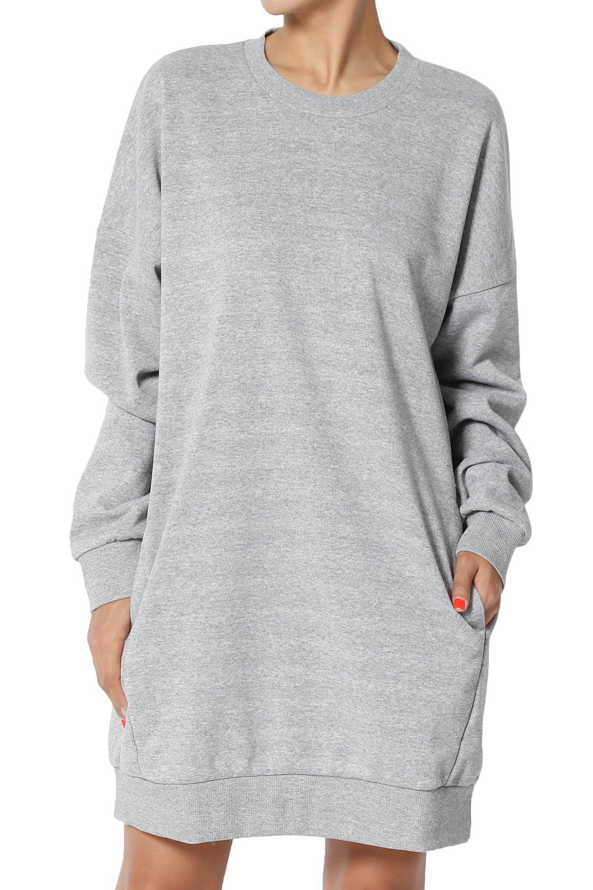 Themogan Themogan Women S Plus Oversized Crew Neck Long Sleeve Pocket Fleece Tunic Sweatshirts