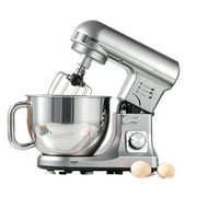 FOHERE Stand Mixer with Double Hook, Multifunctional Dough Maker, 6 Speeds, 5.5 Quart Stainless Steel Bowl, Hard Dough Hook, Beater and Whisk, Silver