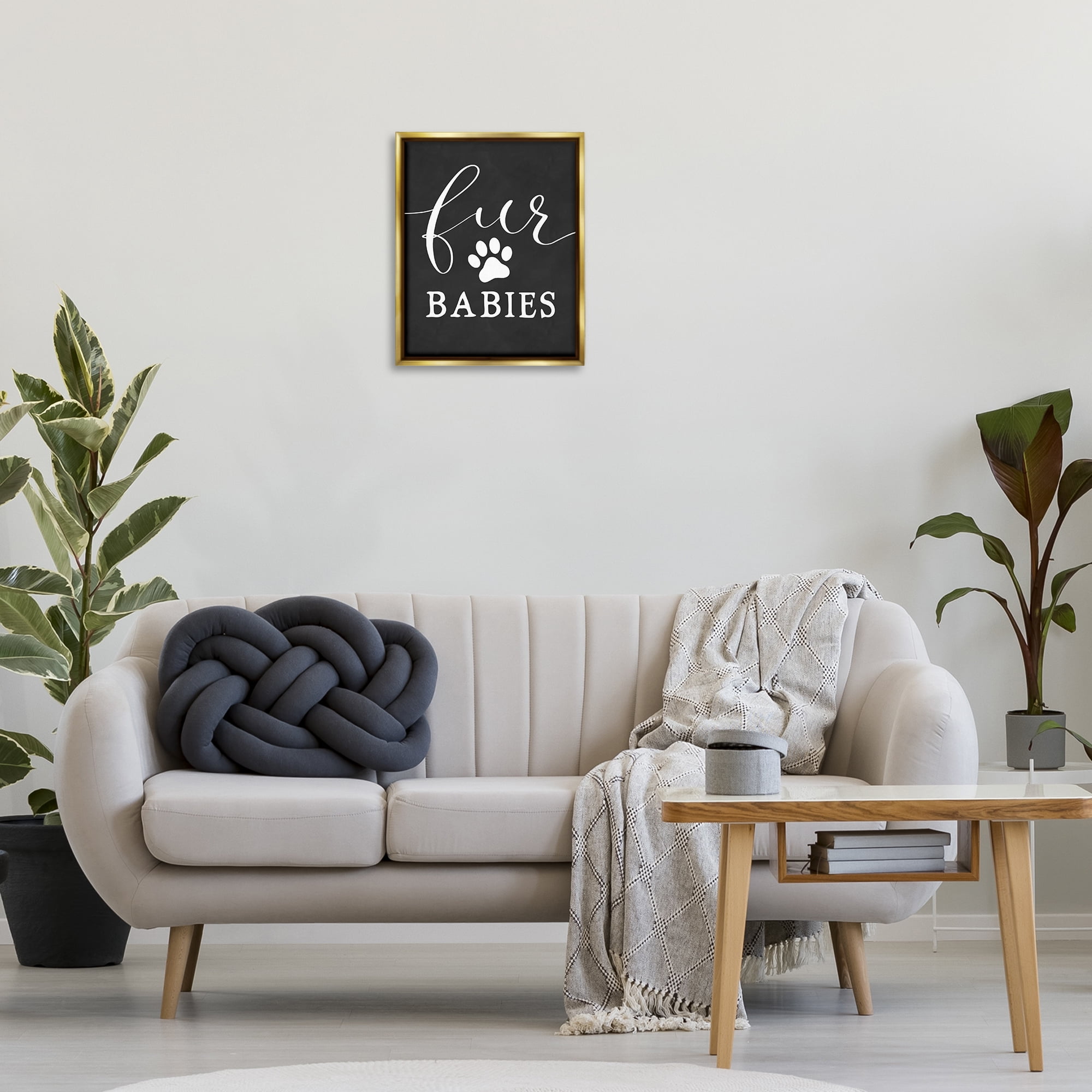 Stupell Industries Fur Babies Pet Phrase Typography Painting Gold Floater Framed Art Print Wall Art, 17 x 21