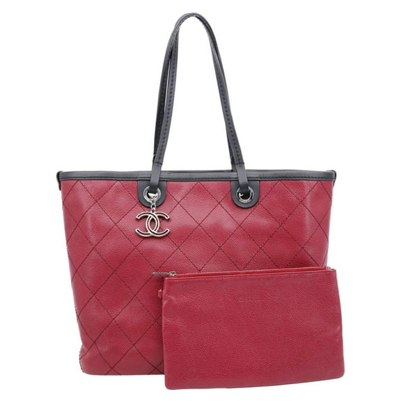 Pre-Owned Chanel Shopping Fever Quilted Caviar Leather Tote Bag Maroon