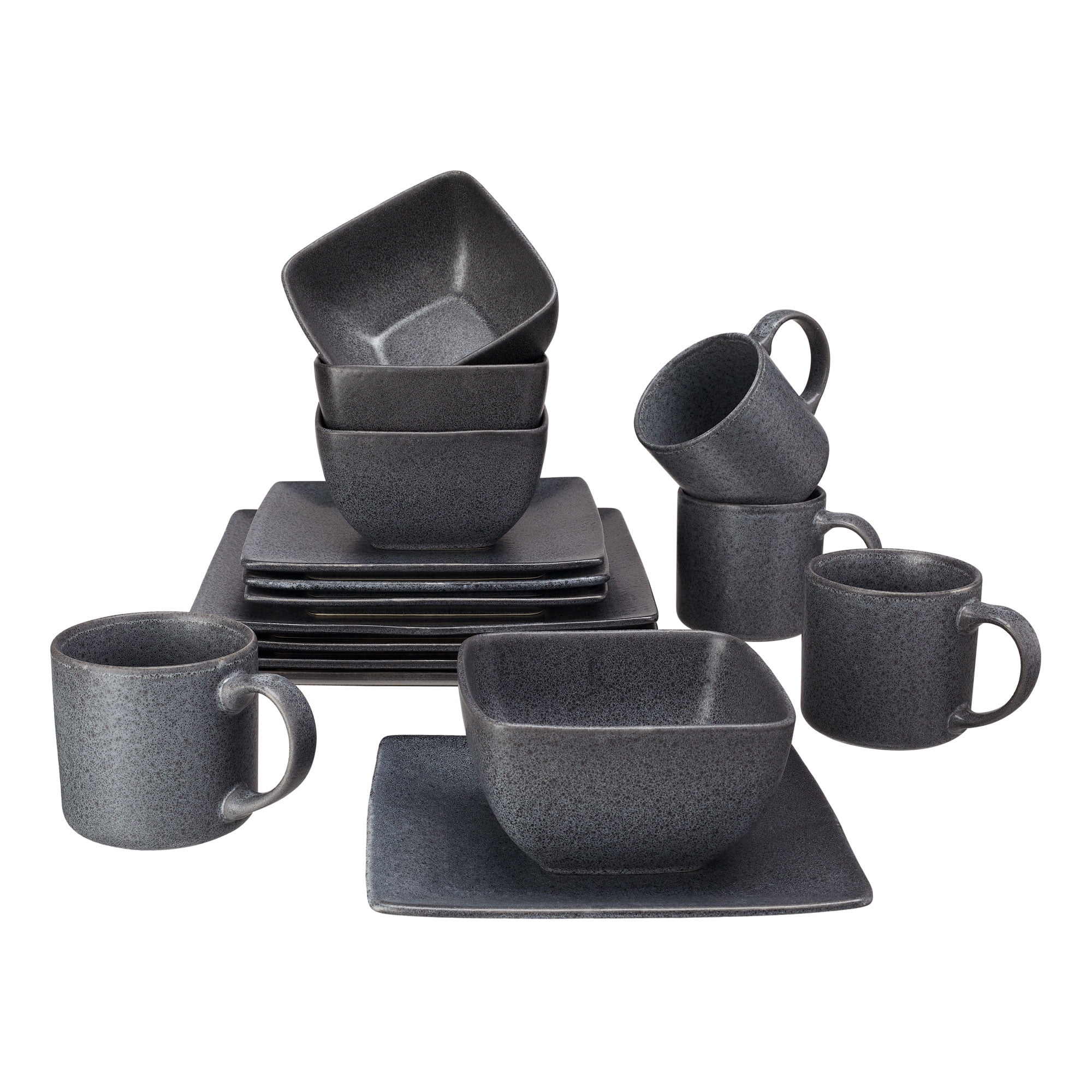 Better Homes & Gardens Dark Gray Square-Shaped 16-Piece Stoneware Dinnerware Set