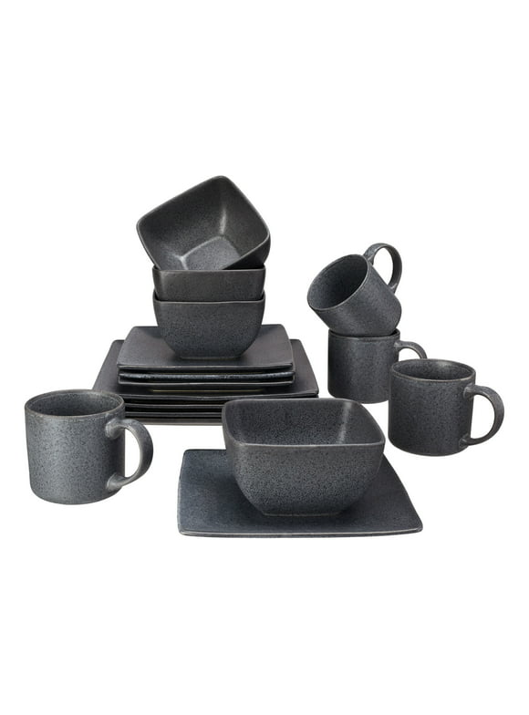 Better Homes & Gardens- Dark Gray Square Stoneware 16-Piece Dinnerware Set