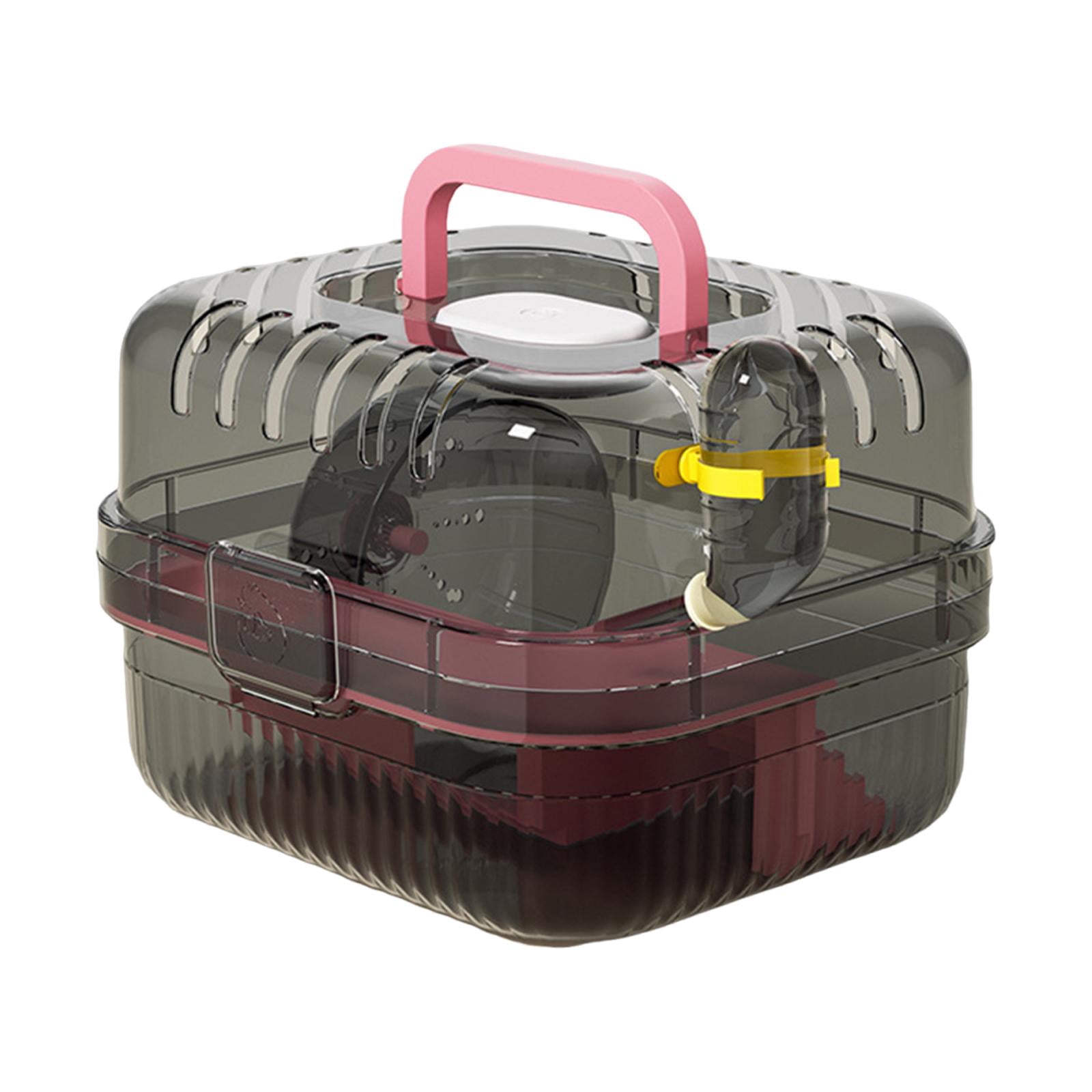 oshhni Hamster Cage with Water Bottle Breathable Carry Case for Gerbils Rats pink