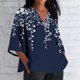 thumbnail image 1 of Xuyuer Women's 3/4 Length Sleeve Tops V Neck Casual Vacation Loose Fit S-5XL Ruffle Cuffs Shirts Dressy Flowy Tunic Tops Hawaiian Shirts Summer Floral Printed Shirt Casual Soft Tunic Tops, 1 of 5