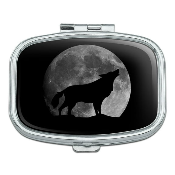 Wolf Howling Moon Silhouette Rectangle Pill Case Trinket Gift Box