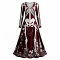 thumbnail image 4 of HCBY Women Skeleton Dress Halloween V Neck Long Sleeve Skull Print Gothic Swing Maxi Dress for Party, 4 of 4