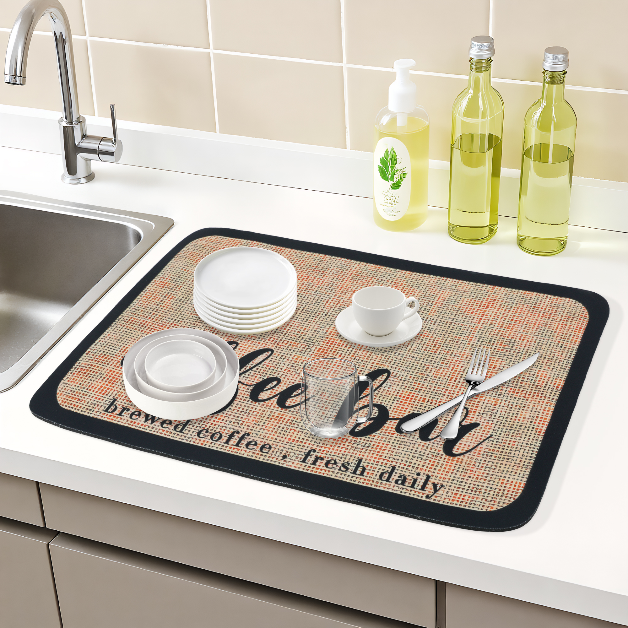 Unique Bargains Diatomaceous Coffee Bar Mat Quick Dry Dish Drying Mats Khaki 19.7*15.7 in