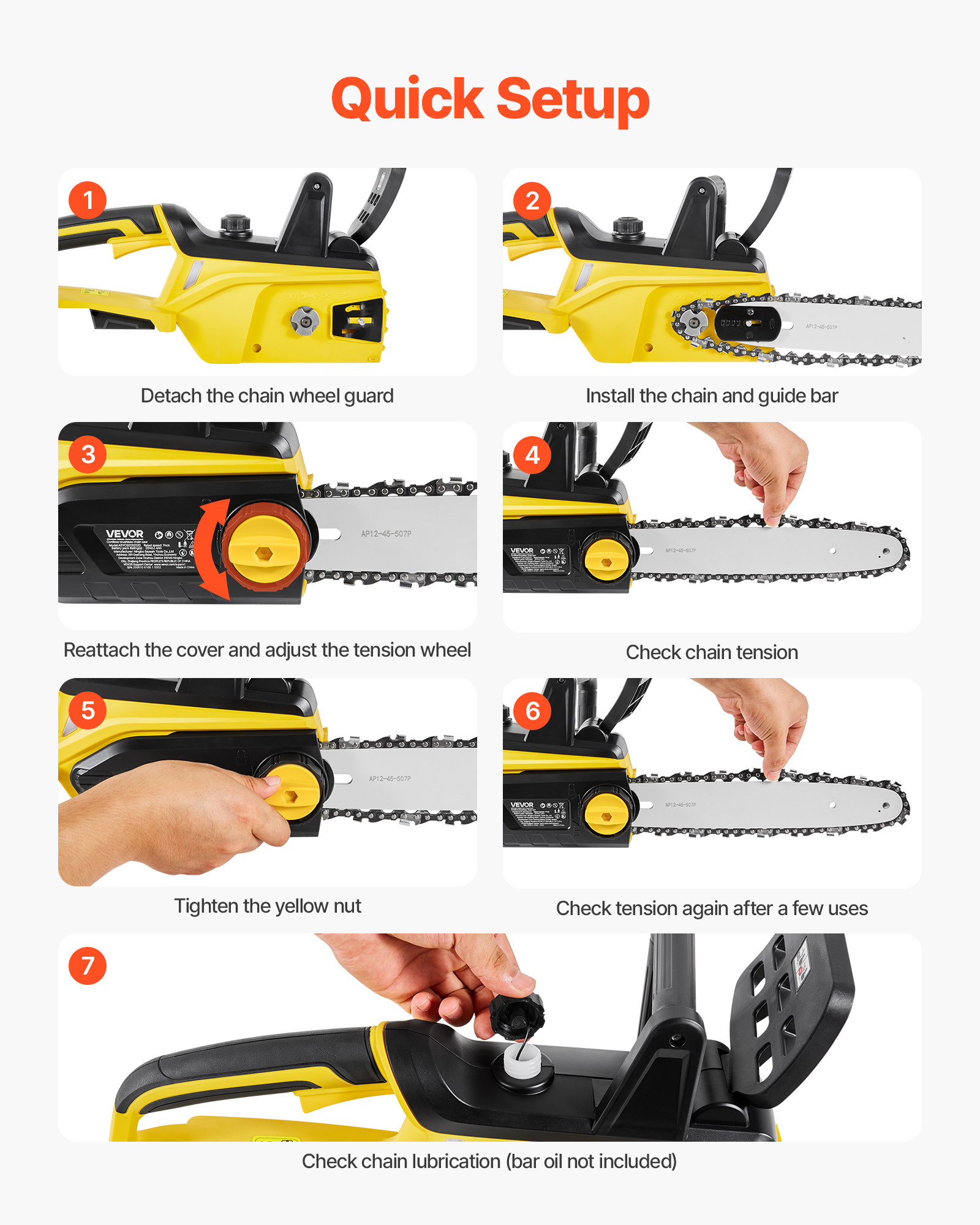 VEVOR Cordless Chainsaw, 20V 12-Inch Brushless Chainsaw Battery Powered, 4.0Ah Battery and Rapid Charger Included, Handheld Electric Chain Saw for Tree Felling, Wood Cutting, Pruning, and Trimming