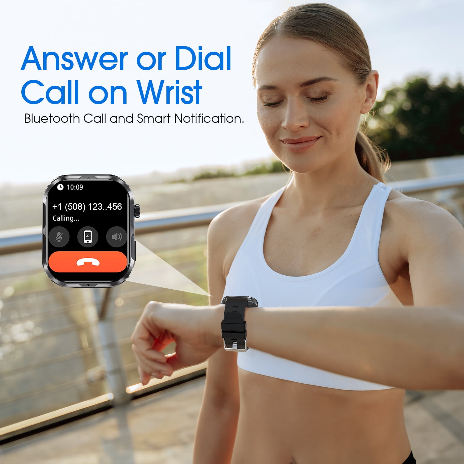Posrue H5 Smart Watch with Bluetooth Call, IP68 Waterproof Fitness Tracker for Women and Men, Black